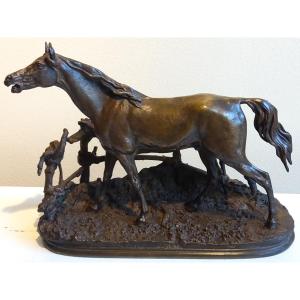 Bronze Horse At The Barrier By Pj Mene